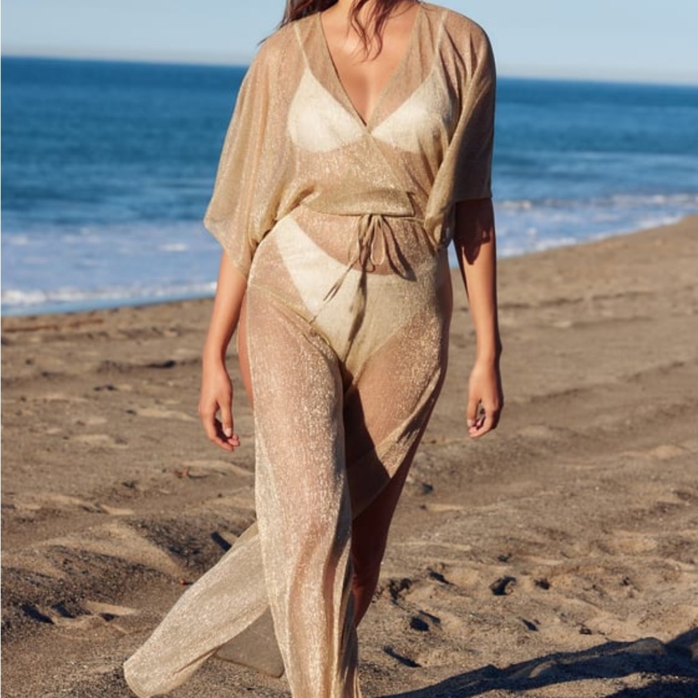 Lulus shimmer gold swim cover NWT